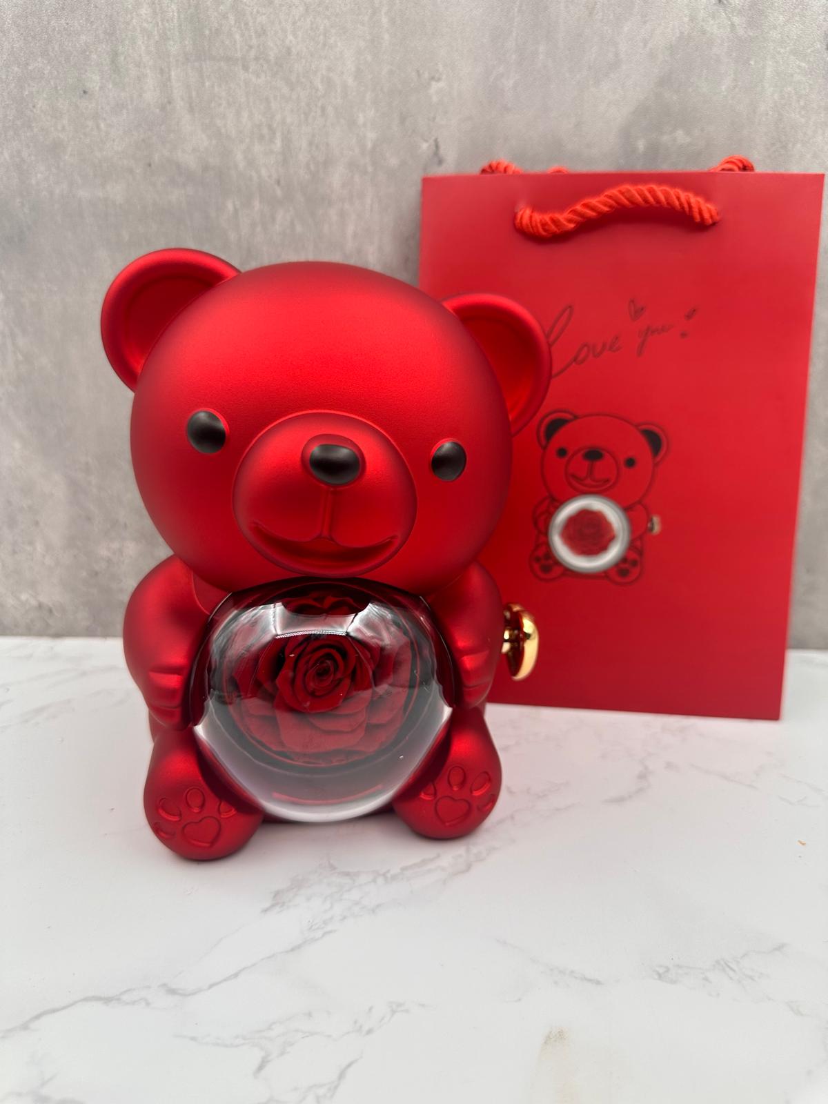 Oso Rojo con Rosa Preservada