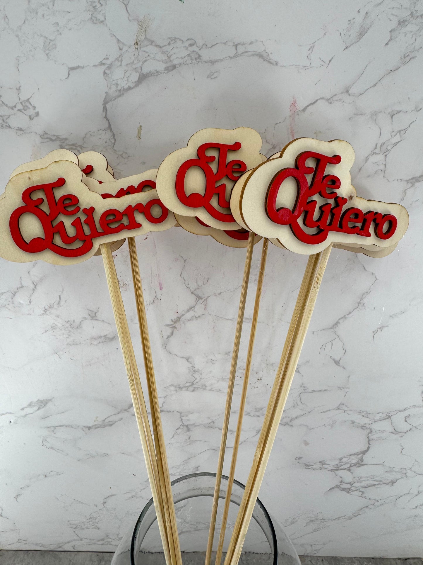 Pack 10 Pick Madera Te Quiero Rojo