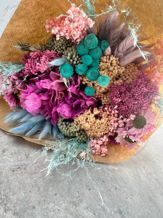 Bouquet Seco Redondo Rosa Celeste (Según Flor Disp