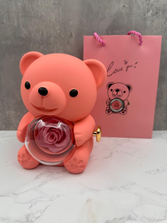 Oso Rosa Con Rosa Preservada